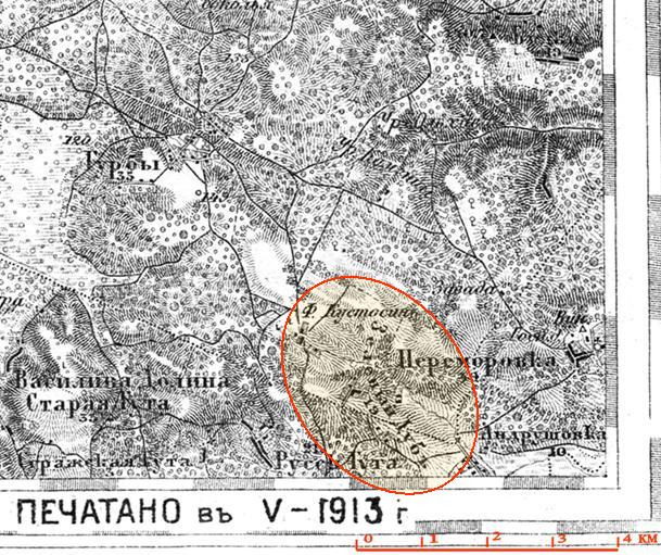 Село Зелений Дуб на карті 1913 року